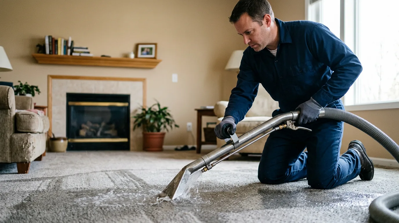 Water damage restoration technician working near Mystic, CT